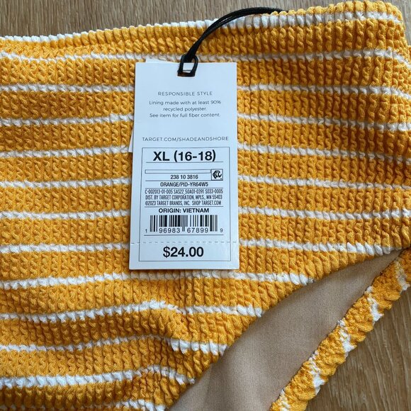 SHADE & SHORE BIKINI BOTTOM PUCKER HIGH WAIST CHEEKY XL ORANGE STRIPE NWT - Picture 4 of 9
